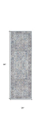 8' Gray Floral Power Loom Distressed Washable Runner Rug