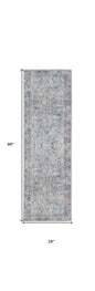 8' Gray Floral Power Loom Distressed Washable Runner Rug