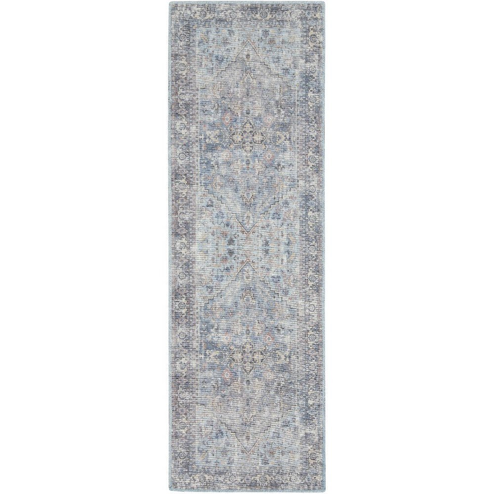 10' Gray Floral Power Loom Distressed Washable Runner Rug