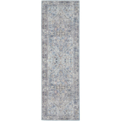 10' Gray Floral Power Loom Distressed Washable Runner Rug