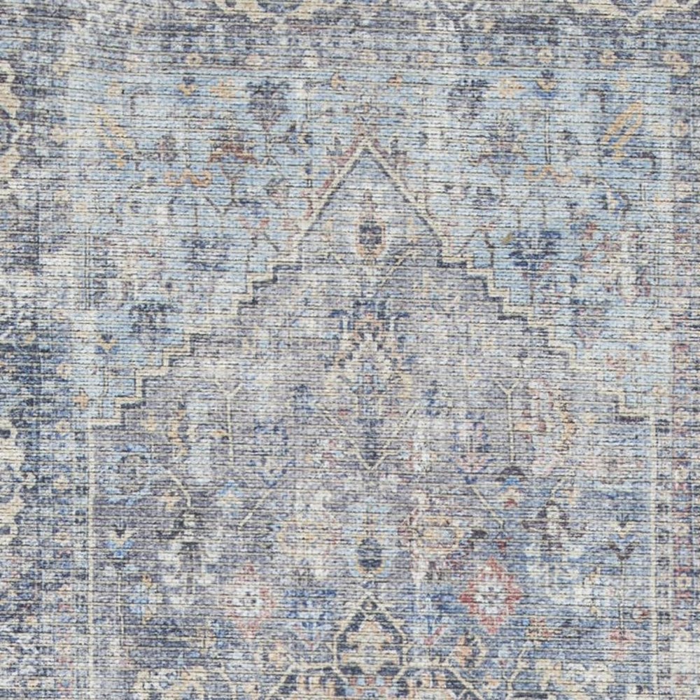 10' Gray Floral Power Loom Distressed Washable Runner Rug