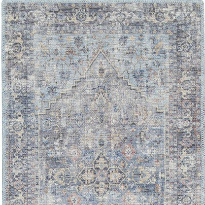 10' Gray Floral Power Loom Distressed Washable Runner Rug