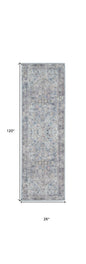 10' Gray Floral Power Loom Distressed Washable Runner Rug