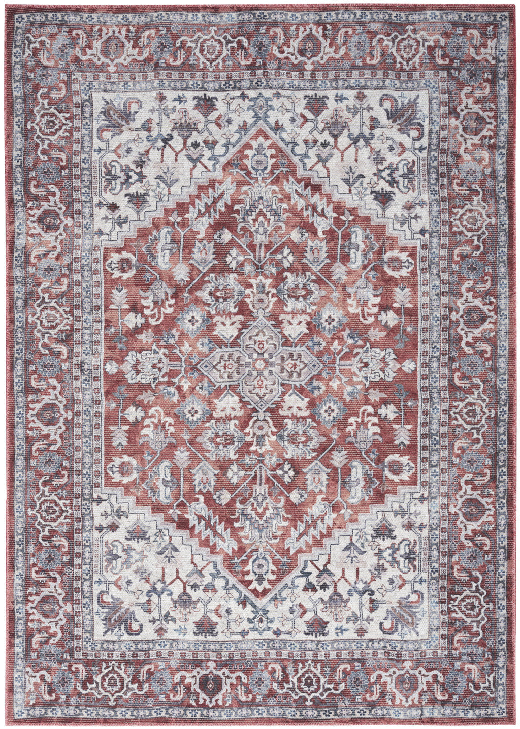 8' X 10' Gray Floral Power Loom Distressed Washable Area Rug