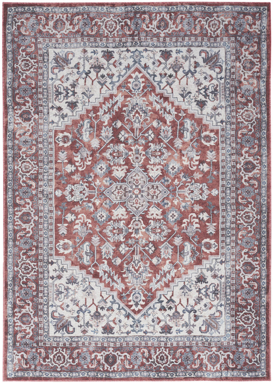 5' X 7' Gray Floral Power Loom Distressed Washable Area Rug