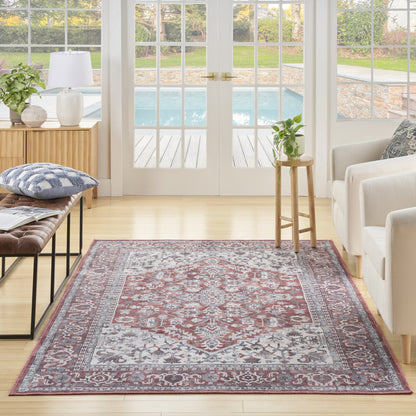 5' X 7' Gray Floral Power Loom Distressed Washable Area Rug