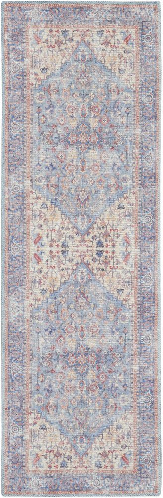 10' Gray Floral Power Loom Distressed Washable Runner Rug