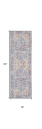 10' Gray Floral Power Loom Distressed Washable Runner Rug