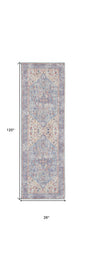 10' Gray Floral Power Loom Distressed Washable Runner Rug