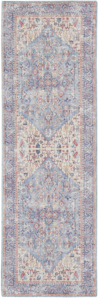 8' Gray Floral Power Loom Distressed Washable Runner Rug