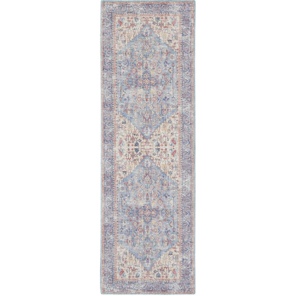 8' Gray Floral Power Loom Distressed Washable Runner Rug