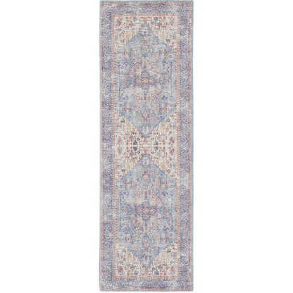 8' Gray Floral Power Loom Distressed Washable Runner Rug