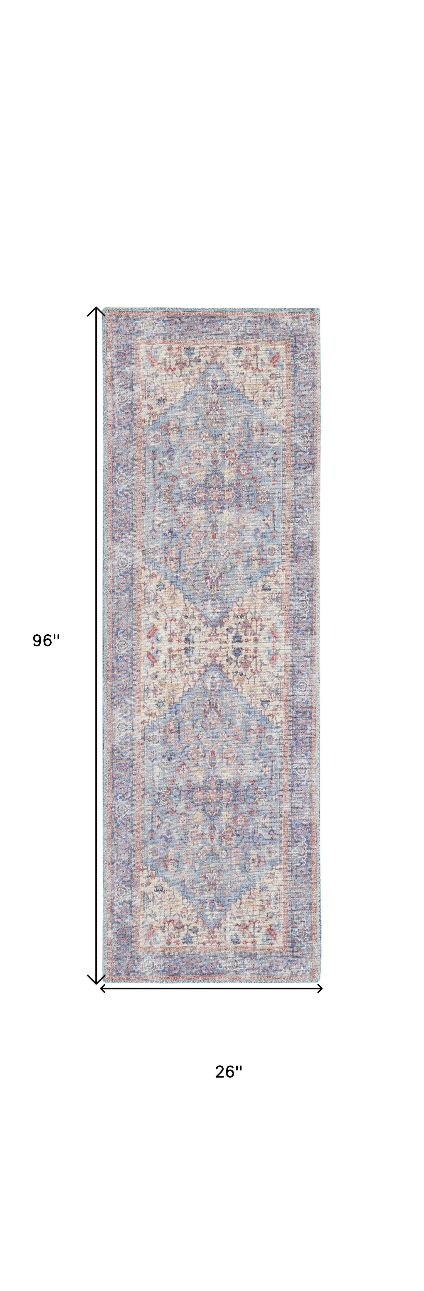 8' Gray Floral Power Loom Distressed Washable Runner Rug