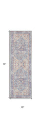 8' Gray Floral Power Loom Distressed Washable Runner Rug