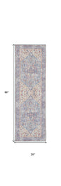 8' Gray Floral Power Loom Distressed Washable Runner Rug