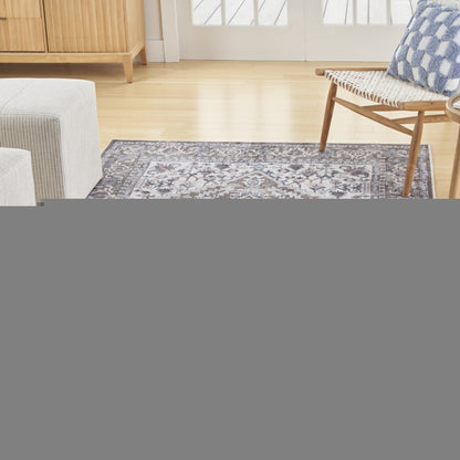 5' X 7' Gray Floral Power Loom Distressed Washable Area Rug