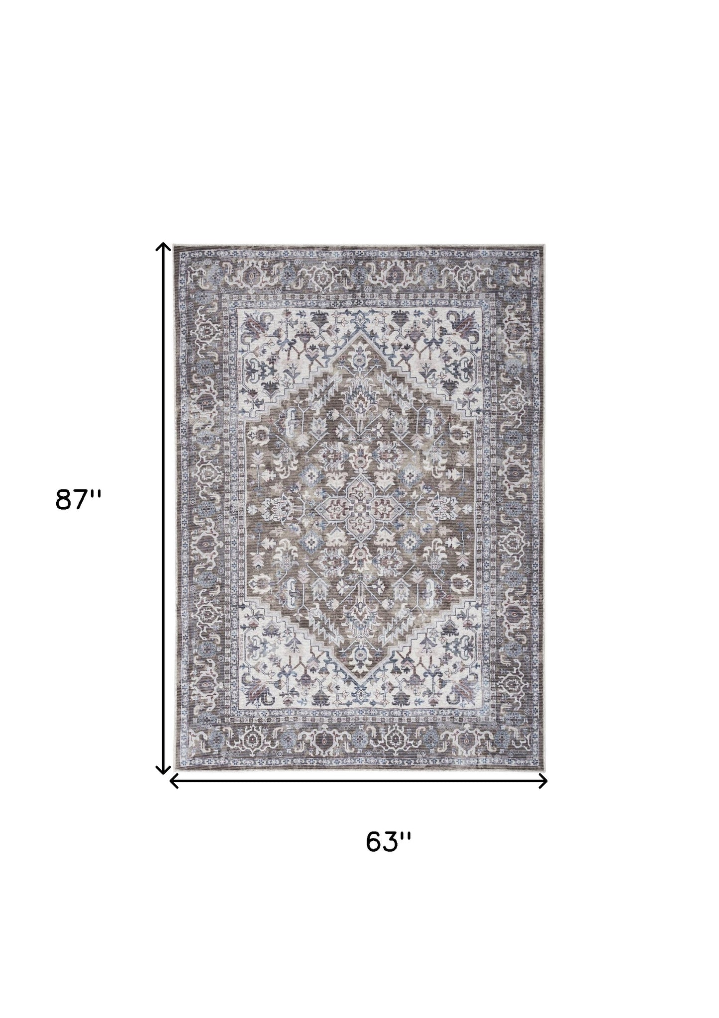 5' X 7' Gray Floral Power Loom Distressed Washable Area Rug