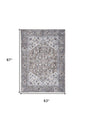 5' X 7' Gray Floral Power Loom Distressed Washable Area Rug