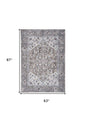 5' X 7' Gray Floral Power Loom Distressed Washable Area Rug