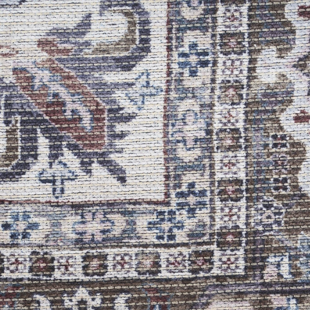 6' X 9' Gray Ivory and Blue Floral Distressed Washable Area Rug