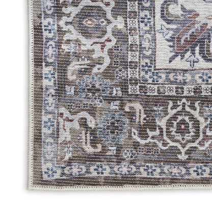 6' X 9' Gray Ivory and Blue Floral Distressed Washable Area Rug