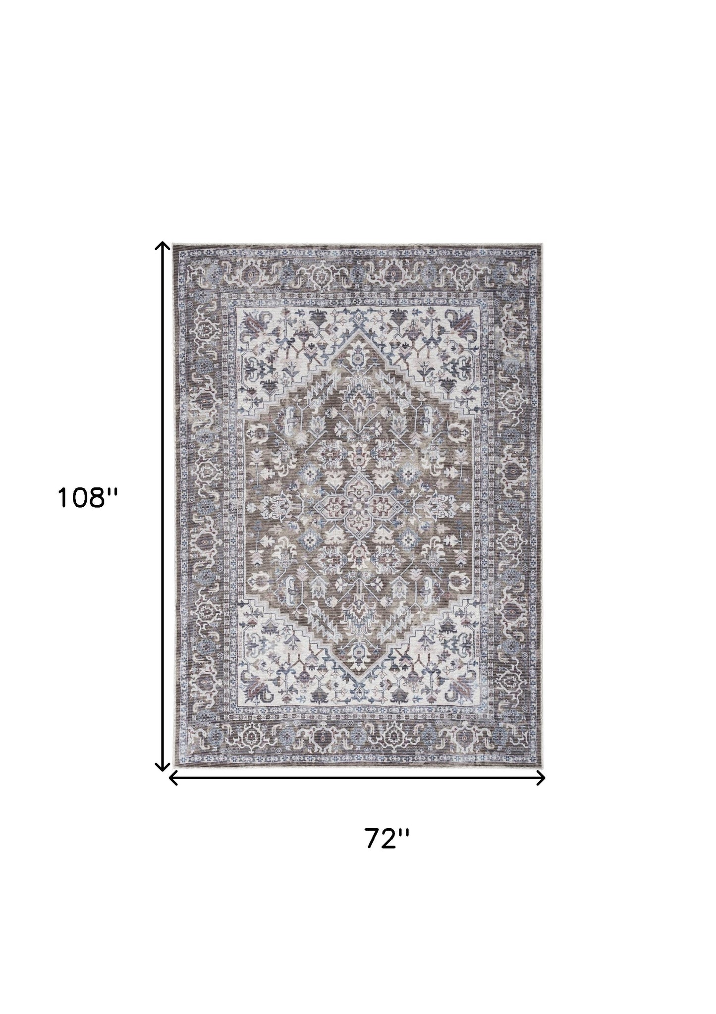 6' X 9' Gray Ivory and Blue Floral Distressed Washable Area Rug