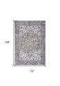 6' X 9' Gray Ivory and Blue Floral Distressed Washable Area Rug