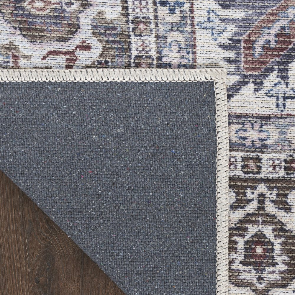 8' X 10' Gray Ivory and Blue Floral Distressed Washable Area Rug