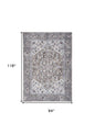8' X 10' Gray Ivory and Blue Floral Distressed Washable Area Rug