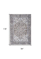 8' X 10' Gray Ivory and Blue Floral Distressed Washable Area Rug