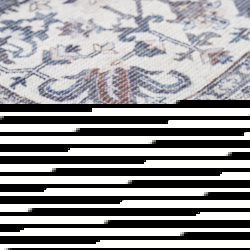 5' X 7' Gray Ivory and Blue Floral Power Loom Distressed Washable Area Rug