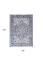5' X 7' Gray Ivory and Blue Floral Power Loom Distressed Washable Area Rug