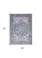 5' X 7' Gray Ivory and Blue Floral Power Loom Distressed Washable Area Rug