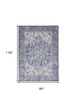 8' X 10' Gray Ivory and Blue Floral Distressed Washable Area Rug