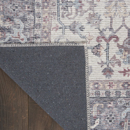 8' Gray Floral Power Loom Distressed Washable Runner Rug