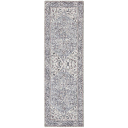 8' Gray Floral Power Loom Distressed Washable Runner Rug