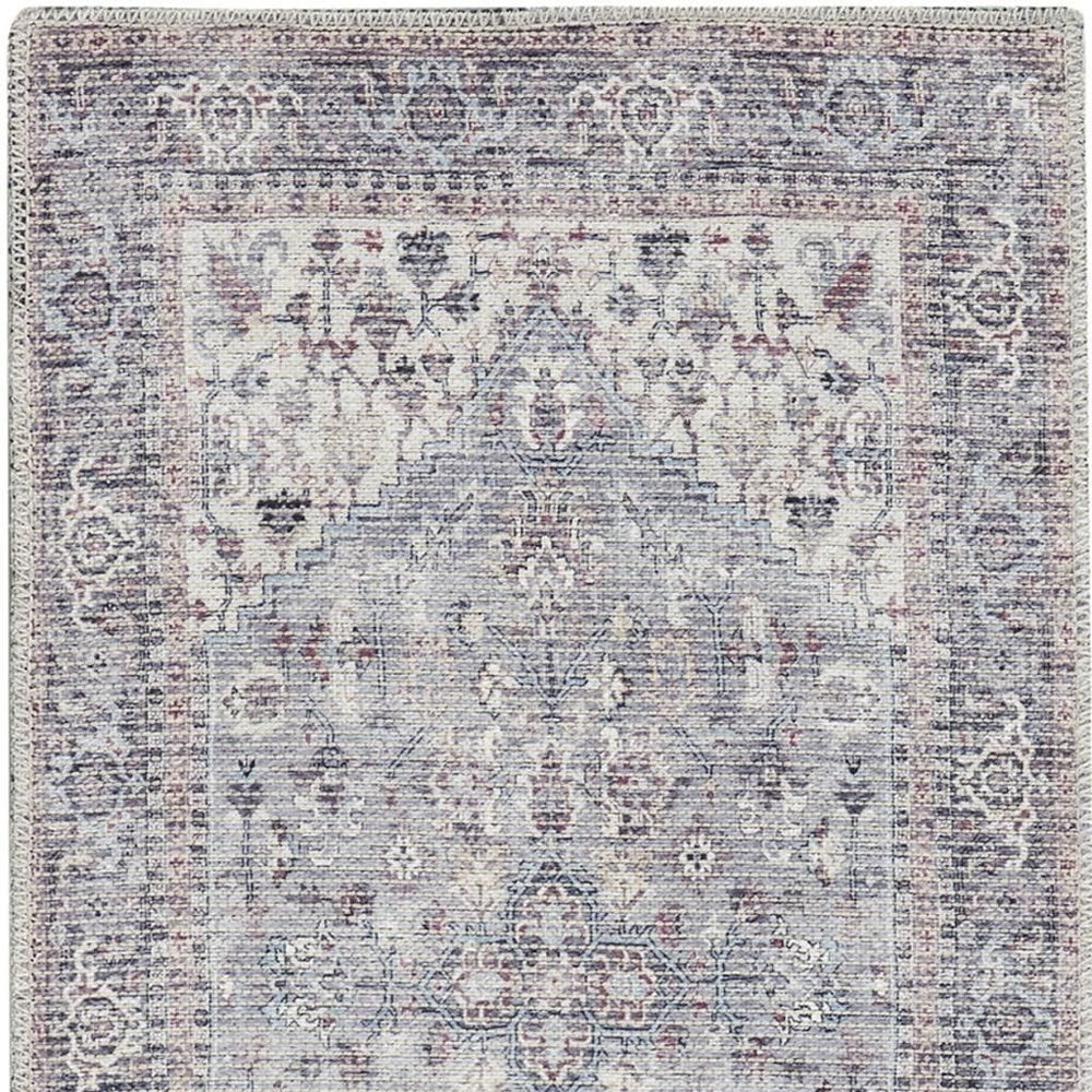 10' Gray Floral Power Loom Distressed Washable Runner Rug