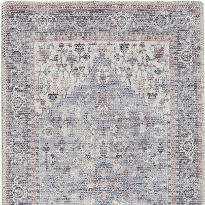 10' Gray Floral Power Loom Distressed Washable Runner Rug