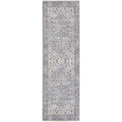 10' Gray Floral Power Loom Distressed Washable Runner Rug