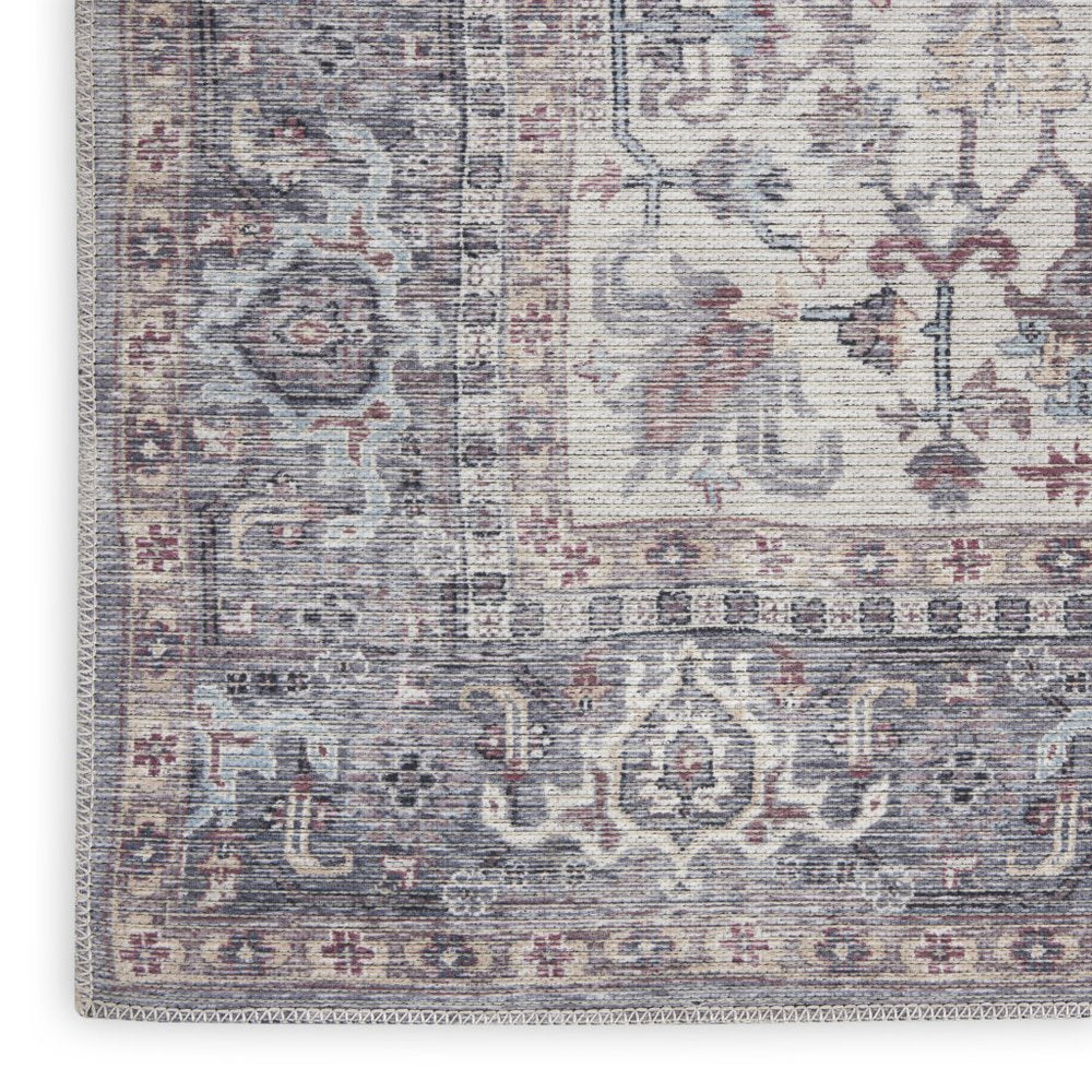 10' Gray Floral Power Loom Distressed Washable Runner Rug