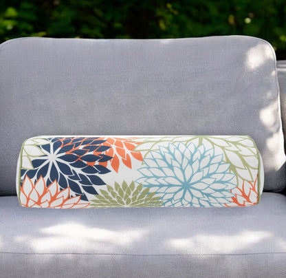 6" X 20" Orange Green and Blue Bolster Floral Indoor Outdoor Throw Pillow