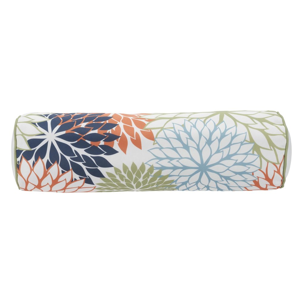6" X 20" Orange Green and Blue Bolster Floral Indoor Outdoor Throw Pillow