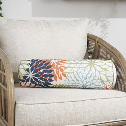 6" X 20" Orange Green and Blue Bolster Floral Indoor Outdoor Throw Pillow