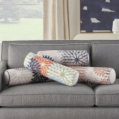 6" X 20" Orange Green and Blue Bolster Floral Indoor Outdoor Throw Pillow