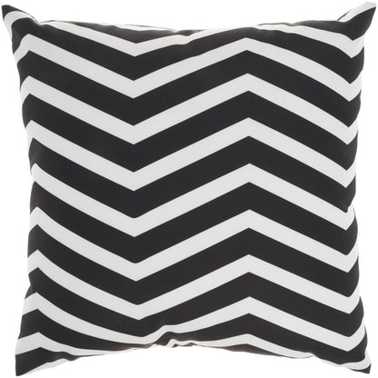 20" Black Gray and White Handmade Floral Indoor Outdoor Throw Pillow