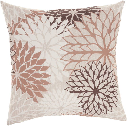 20" Brown Beige and Ivory Floral Indoor Outdoor Throw Pillow