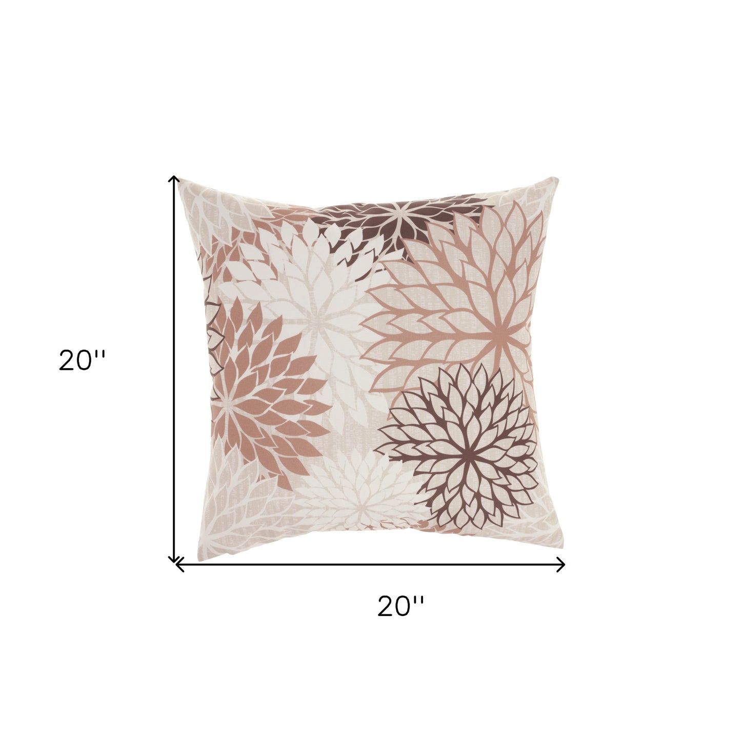 20" Brown Beige and Ivory Floral Indoor Outdoor Throw Pillow