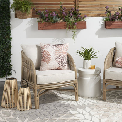 20" Brown Beige and Ivory Floral Indoor Outdoor Throw Pillow