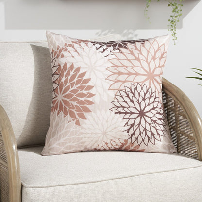20" Brown Beige and Ivory Floral Indoor Outdoor Throw Pillow