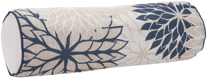 6" X 20" Beige Blue and Ivory Bolster Floral Indoor Outdoor Throw Pillow